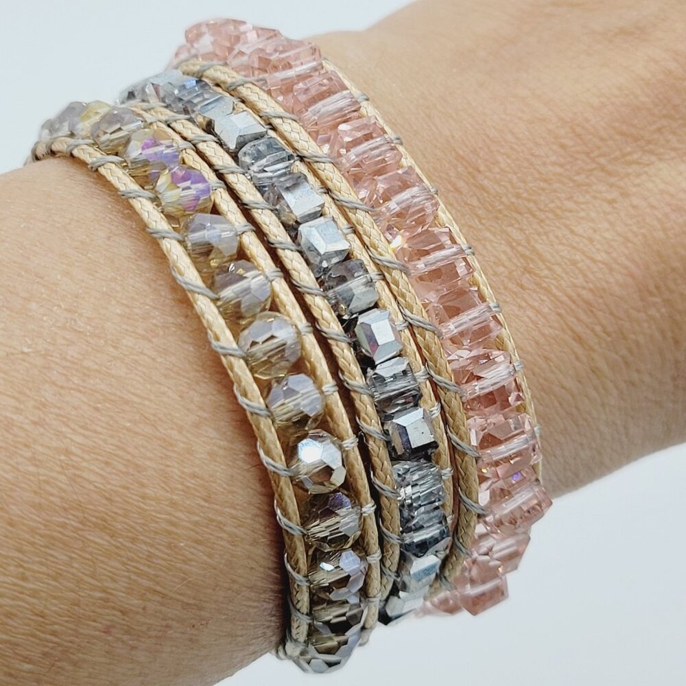 Victoria Emerson 3x Wrap Bracelet Neutrals Pink Topaz Color Silver